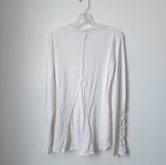 FREE PEOPLE Retro Henley Thermal Crocheted Cuff Ivory. - Picture 9 of 9